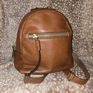 Fossil Brown Leather Backpack with Minimalist Design